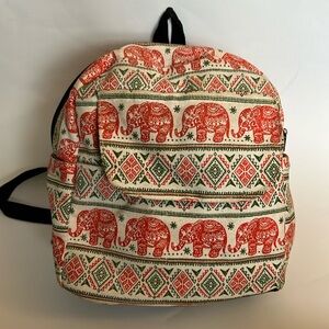 Elephant Print Mini Backpack Orange Green